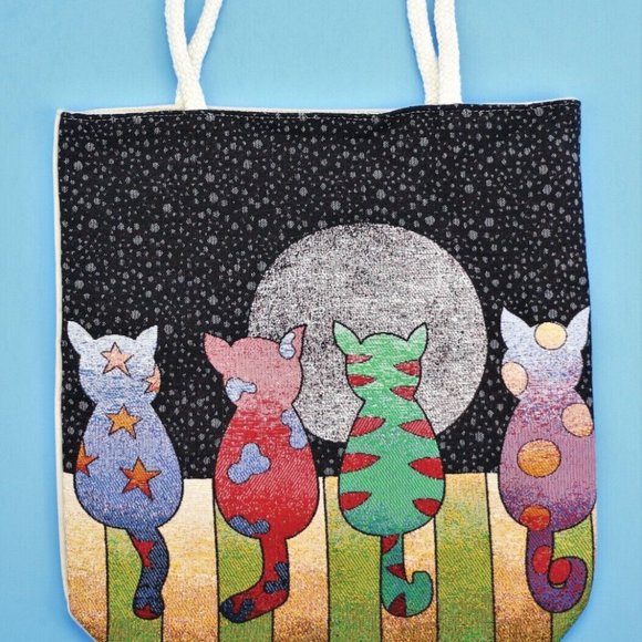 Unbranded Handbags - Tapestry Bag Tote Cats Shopping Beach Gym Shoulder 16"x 15" Unique Design New